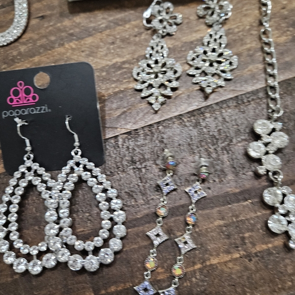 Assorted Silver-Tone Rhinestone Earrings & Necklaces - Picture 7 of 9